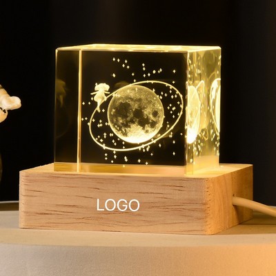 Galaxy Crystal Cube Night Light Heart Cloud Whale 3D Engraved Desktop Decor Valentine's Gif