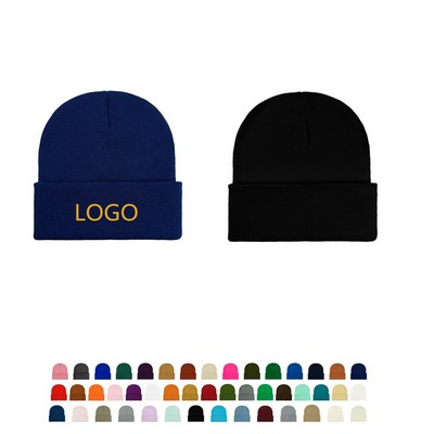 Custom Embroidered Logo Knitted Beanie With Cuff
