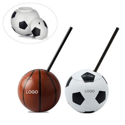15 oz Basketball Soccer Ball Straw Tumbler w/ Lid