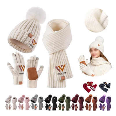 Winter Beanie Hat Scarf Gloves Set