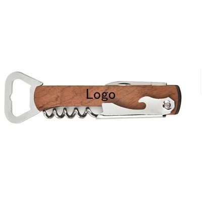 Multifunctional Wooden Handle Stainless Steel Kitchen Bottle Opener