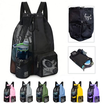 Mesh Drawstring Backpack With Wet Pocket