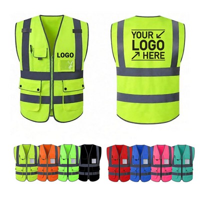 Reflective Safety Vest with Multi-Pocket Design