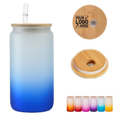 16 oz Gradient Glass Tumbler with Bamboo Lid & Straw