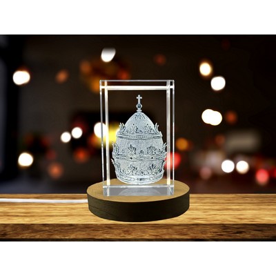 Elegant Papal Tiara Crown 3D Engraved Crystal Sculpture w/LED Base Light