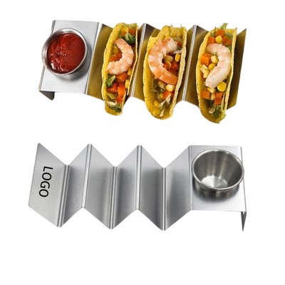 Stainless Steel Sauce Cup Taco Holder Set For 3 Tacos