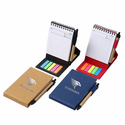 Spiral-Bound Memo Notepad with Sticky Notes and Pen