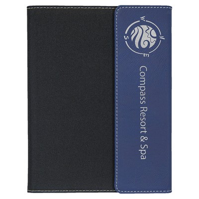 Blue/Black Leatherette Canvas Small Portfolio with 6x8 notepad - Laser Engraves to Silver