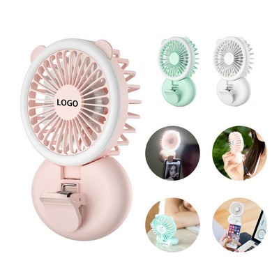 Handheld Fan with Clip-On Ring Light