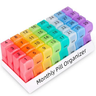 Monthly 31-Day Pill Organizer 32 Compartments Extra Large Capacity Case Individual Detachable