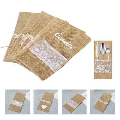Burlap Lace Cutlery Pouch