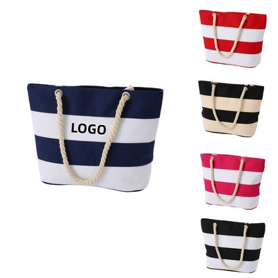 Striped Rope Handle Tote Bag