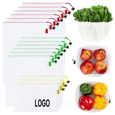 Reusable Polyester Mesh Drawstring Produce Bag Set