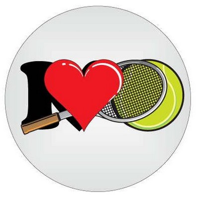 I Love Tennis w/ Racket Round Badge w/ Bar Pin (2 1/2" Diameter)