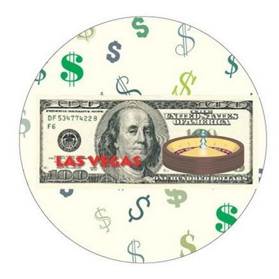Vegas Roulette Table On $100 Bill Round Badge w/ Bar Pin (2.5" Diameter)