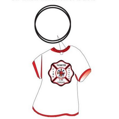 Fire Rescue Badge T Shirt Key Chain w/Mirrored Back (4 Square Inch)