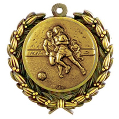 Stock Soccer Female Medal w/ Wreath Edge (1 1/4")