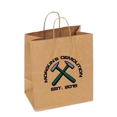 100% Recycled Custom Paper Tan Kraft Shopping Bag w/ Twisted Handles (13.75"x7"x13.5")