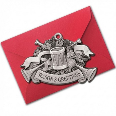 Mini Stock Design Season's Greetings Bugle and Drum Pewter Ornament