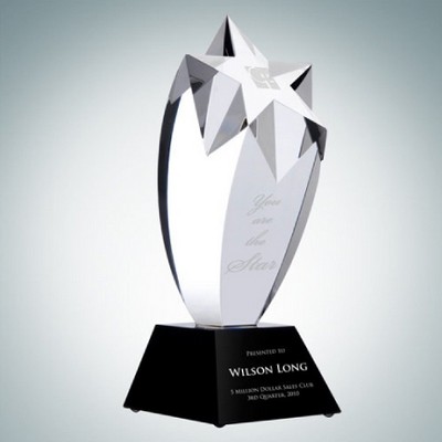 Rising Star Optical Crystal Award w/ Black Slant Base