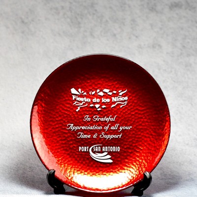 Red Hammered Metal Glass Plate Award - 9"