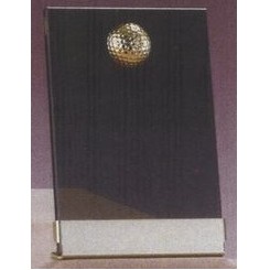 Gold Golf Smoked Glass Award w/Gold Plastic Mounts & Aluminum Alloy Base (6"x8.5")