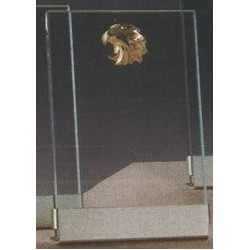 Clear Glass Plaque Award w/Gold Eagle Accent, Gold Plastic Mounts & Base (5"x7.5")