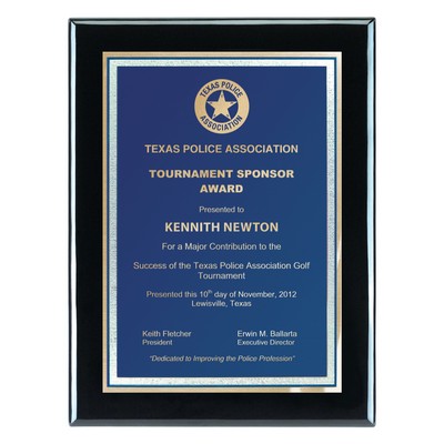 Plaque - 8"x10" Piano Wood Plaque w/ Blue Florentine Plate (6"x8")