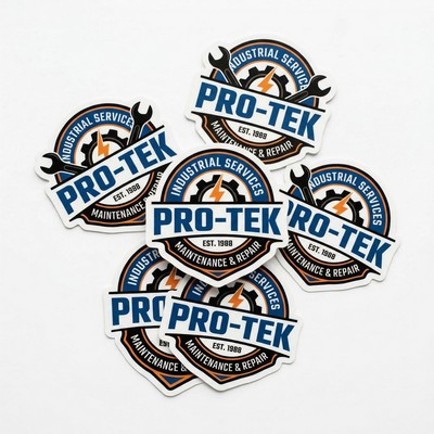 .004 Custom Shape White Matte Vinyl / low tack adh Decals (1 to 4 sq in) Full Color