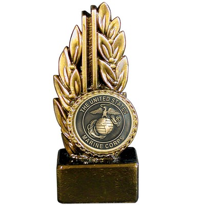 Stock 7" Laurel Trophy With 2" US Marine Corp Coin and Engraving Plate