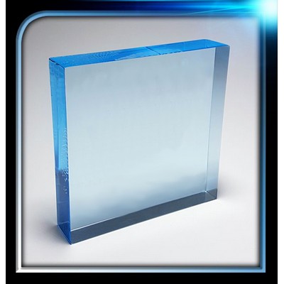 Corporate Series Blue Acrylic Square Paperweight (3 1/4"x3 1/4"x3/4")