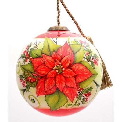 Poinsettia Ball Glass Ornament - Complex Artwork