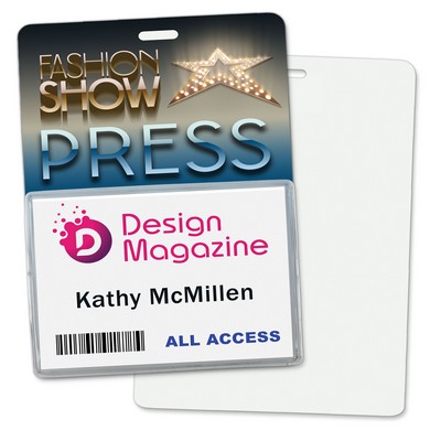 Mega Xpress Permanent Event Name Badges with Pouch, 4.5 x 6", 4-Color Front, Blank Back