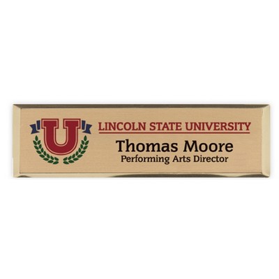 Full Color Gold Metallic Rectangle Name Badges (1"x3")