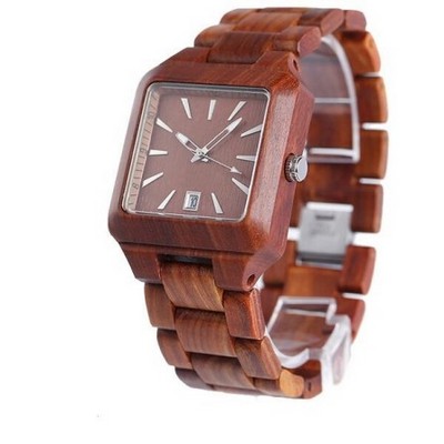 Square Red Zebra Wood Watch
