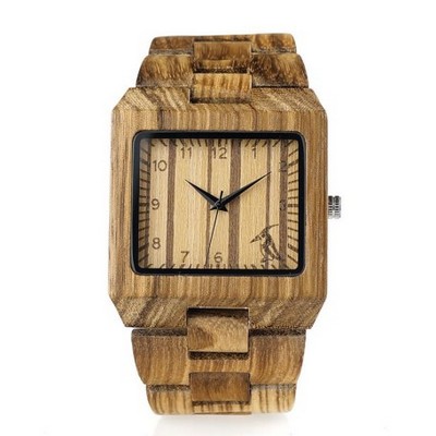 Square Zebra Wood Watch