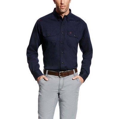 FR Navy Solid Long Sleeve Work Shirt