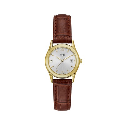 TFX Distributed by Bulova® Ladies Brown Leather Strap Watch w/Gold Case