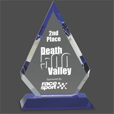 Clear Crystal Diamond Award on Blue Pedestal Base (9")