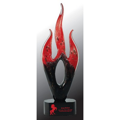 16" Red & Black Flame Art Glass Award