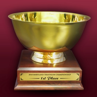 4" Gold revere bowl on walnut base