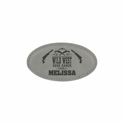 3 1/4" x 1 3/4" Gray Leatherette Oval Badge w/ Magnet