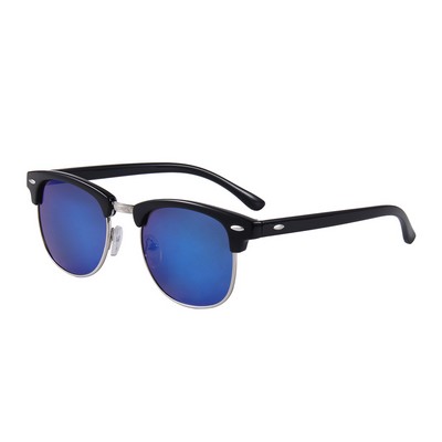Recycled Sunglasses - Blue Mirror Lenses - Black Frames