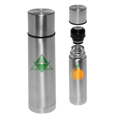 Cylindrical Insulated Vacuum Thermal Flasks Silver 18 oz.