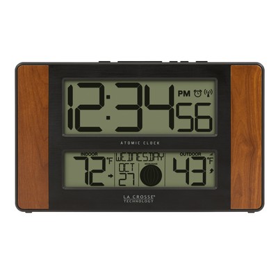 Atomic Digital Wall Clock w/Temperature & Moon Phase (Cherry/Black)