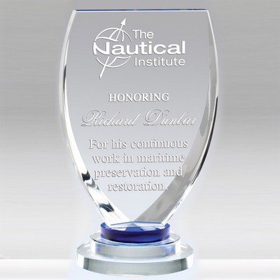 Optical Shield Crystal Award w/3 Ring Base (7" x 3 ½")