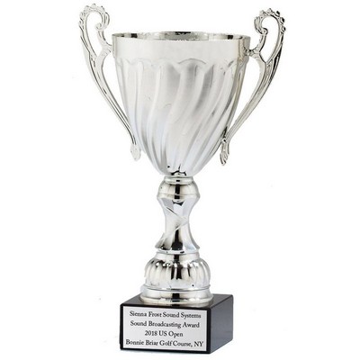 10 ¼" Swirl Silver Metal Trophy Cup w/Black Marble Base