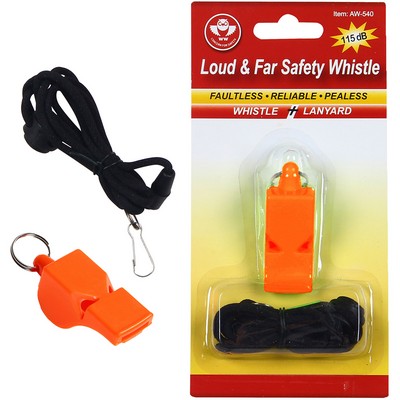 Loud and Far Safety Whistle, Orange, Pealess