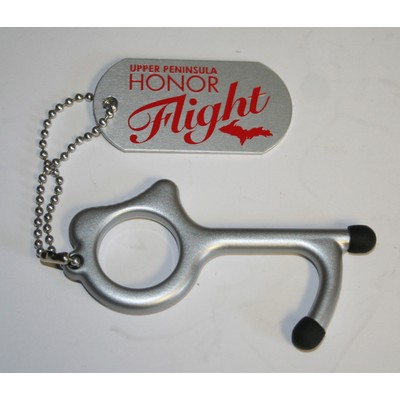 MySafeKey No Touch Door Opener keychain tool w/ personalized aluminum tag & 4" beaded ball chain