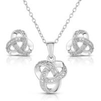 Jilco Inc. Diamond & Sterling Silver Love Knot Earring & Necklace Set
